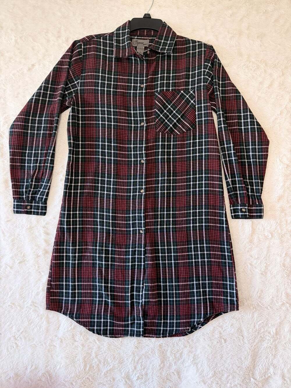 Spoon Jeans Red Green Black Plaid Long Sleeve Button Down Shirt Dress Size S